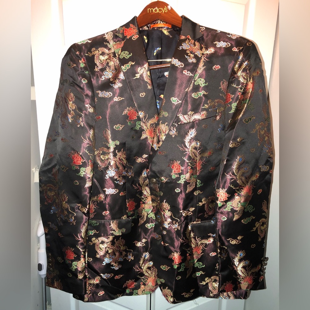 Tallia Mens Abstract Floral Two Button Blazer Jacket